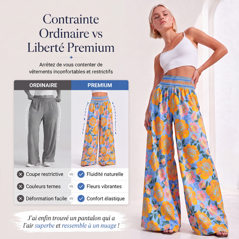 Pantalon large à taille haute à imprimé floral pour femme