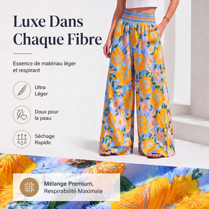 Pantalon large à taille haute à imprimé floral pour femme