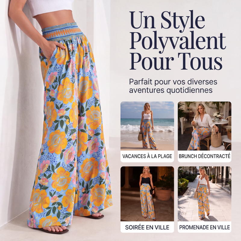 Pantalon large à taille haute à imprimé floral pour femme