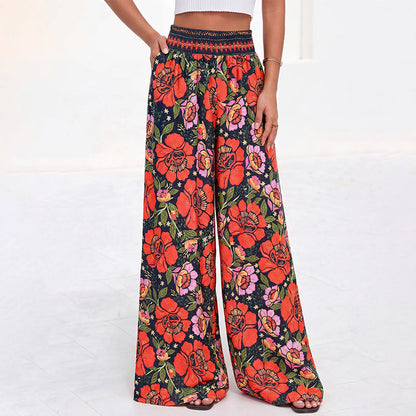 Pantalon large à taille haute à imprimé floral pour femme