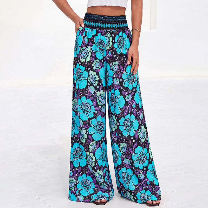 Pantalon large à taille haute à imprimé floral pour femme