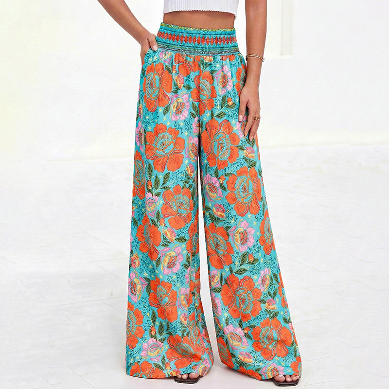 Pantalon large à taille haute à imprimé floral pour femme