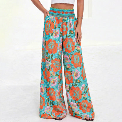 Pantalon large à taille haute à imprimé floral pour femme