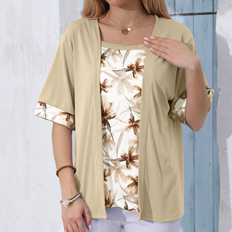 🌺Ensemble d'été deux pièces en faux tissu à imprimé floral pour femme