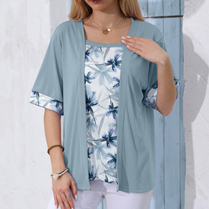 🌺Ensemble d'été deux pièces en faux tissu à imprimé floral pour femme
