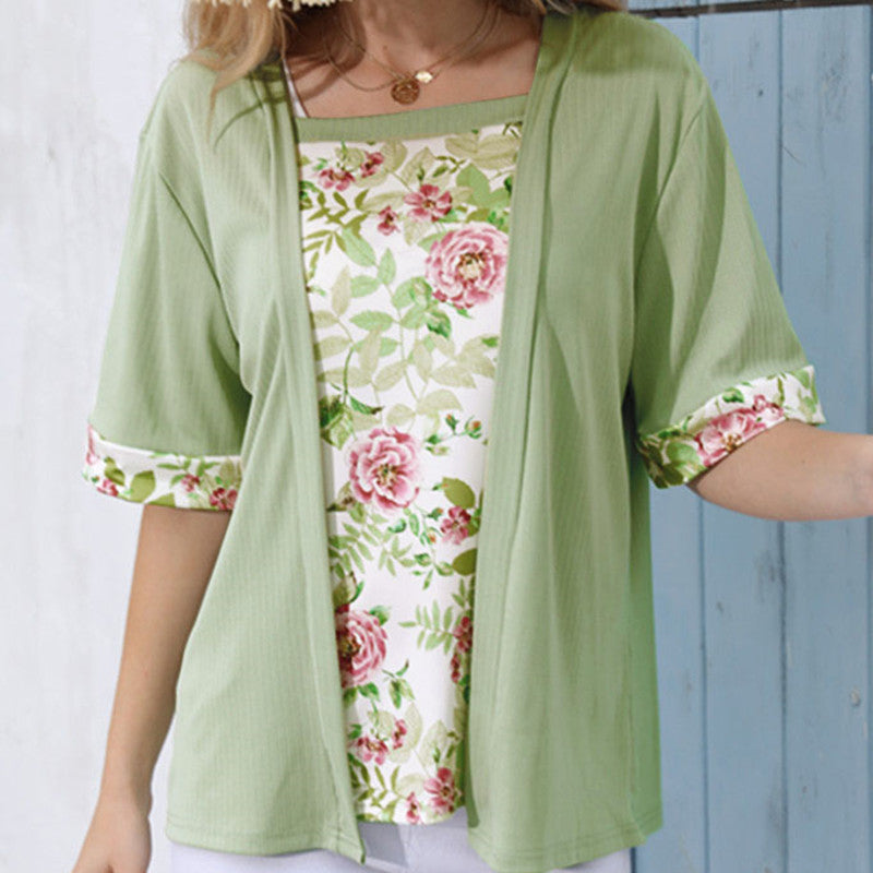 🌺Ensemble d'été deux pièces en faux tissu à imprimé floral pour femme