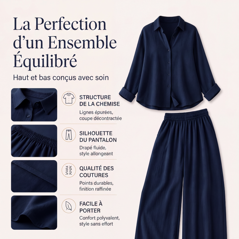 Ensemble chemise à manches longues et pantalon large pour femme