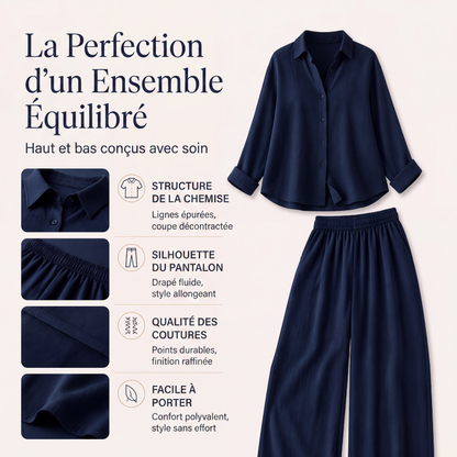 Ensemble chemise à manches longues et pantalon large pour femme
