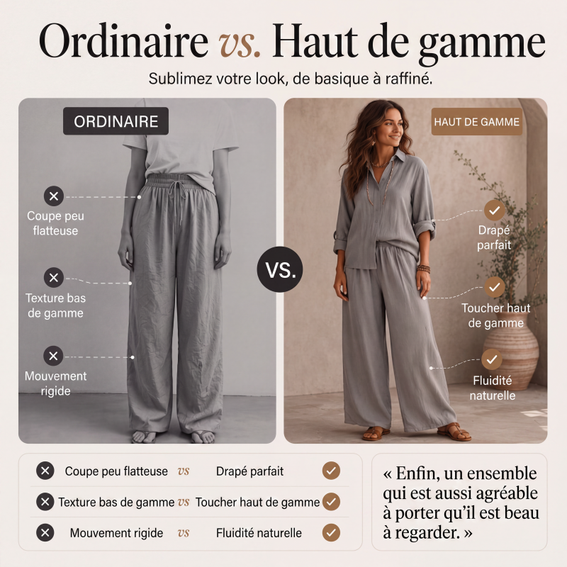 Ensemble chemise à manches longues et pantalon large pour femme