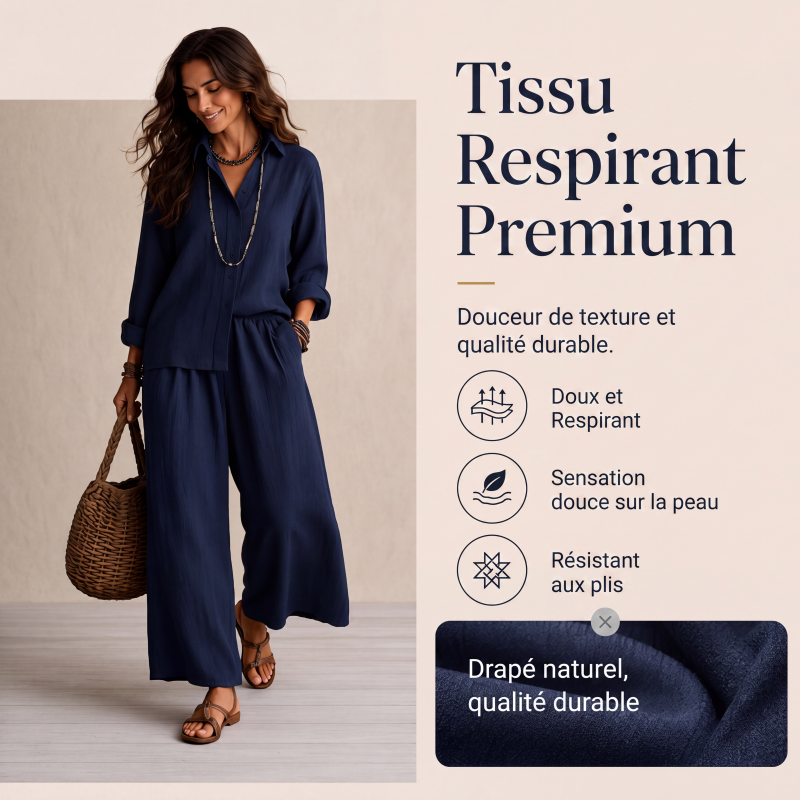 Ensemble chemise à manches longues et pantalon large pour femme