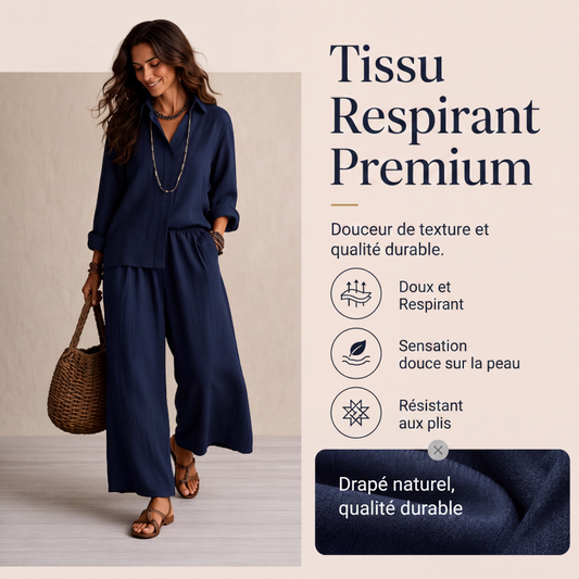 Ensemble chemise à manches longues et pantalon large pour femme