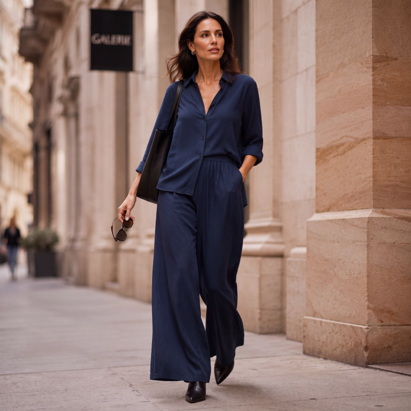Ensemble chemise à manches longues et pantalon large pour femme
