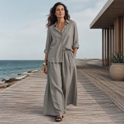 Ensemble chemise à manches longues et pantalon large pour femme