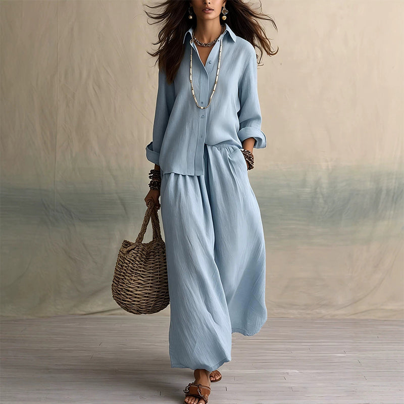 Ensemble chemise à manches longues et pantalon large pour femme