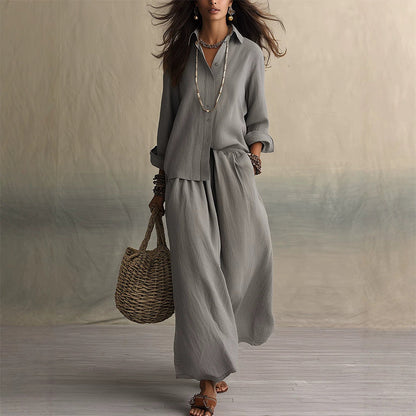 Ensemble chemise à manches longues et pantalon large pour femme