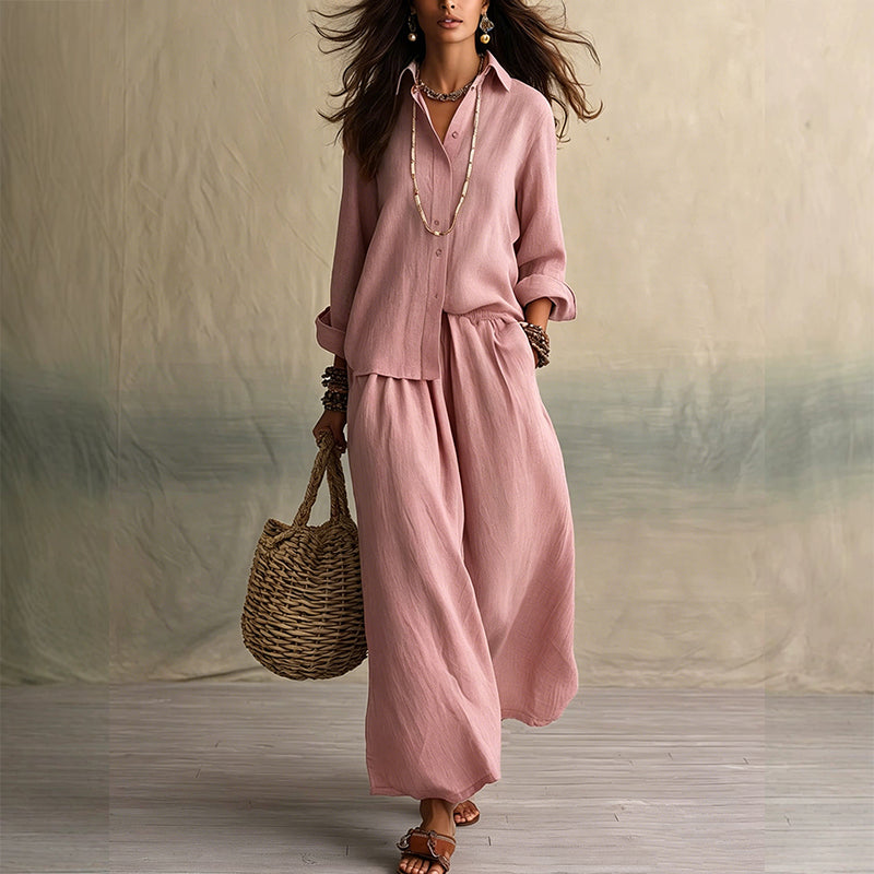 Ensemble chemise à manches longues et pantalon large pour femme