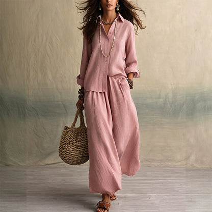 Ensemble chemise à manches longues et pantalon large pour femme
