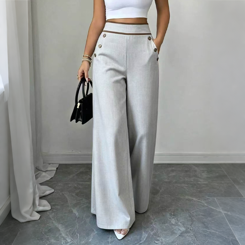 🔥‑50 %🤍 Pantalon fluide à coupe ample, ceinture décorée, idéal pour une tenue chic au quotidien