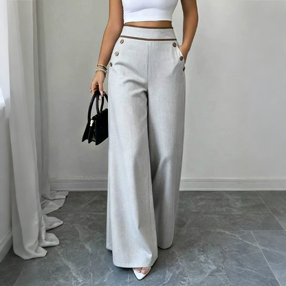🔥‑50 %🤍 Pantalon fluide à coupe ample, ceinture décorée, idéal pour une tenue chic au quotidien