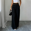 🔥‑50 %🤍 Pantalon fluide à coupe ample, ceinture décorée, idéal pour une tenue chic au quotidien