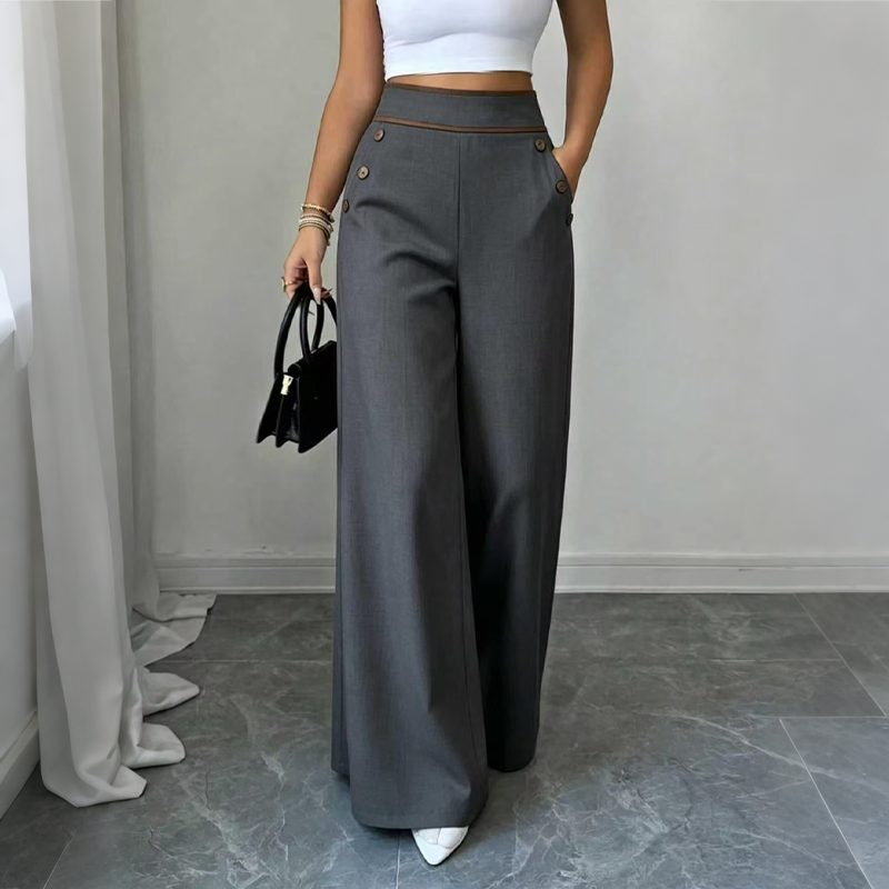 🔥‑50 %🤍 Pantalon fluide à coupe ample, ceinture décorée, idéal pour une tenue chic au quotidien