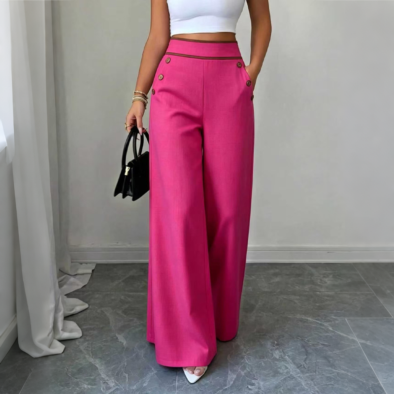 🔥‑50 %🤍 Pantalon fluide à coupe ample, ceinture décorée, idéal pour une tenue chic au quotidien