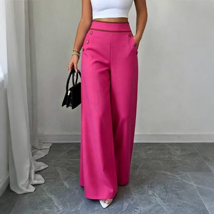 🔥‑50 %🤍 Pantalon fluide à coupe ample, ceinture décorée, idéal pour une tenue chic au quotidien
