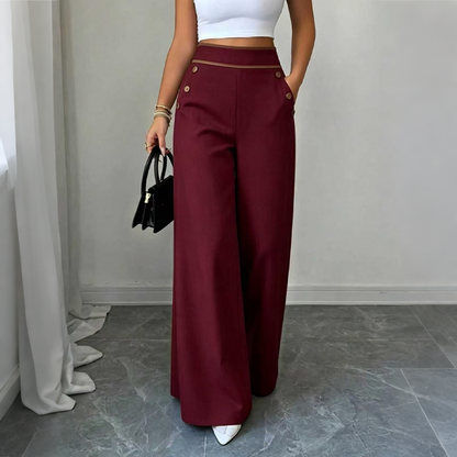 🔥‑50 %🤍 Pantalon fluide à coupe ample, ceinture décorée, idéal pour une tenue chic au quotidien