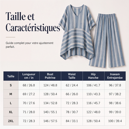 🔥-52%🌿 Ensemble de détente léger à rayures, idéal pour les sorties décontractées 🤍 Haut ample + pantalon large