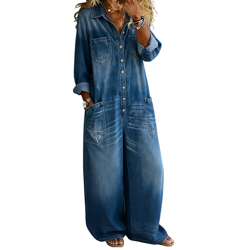 🔥-54% de réduction sur la combinaison en jean décontractée à manches longues pour femme, coupe ample et confortable 🤍 Nombreuses poches pratiques pour un look décontracté