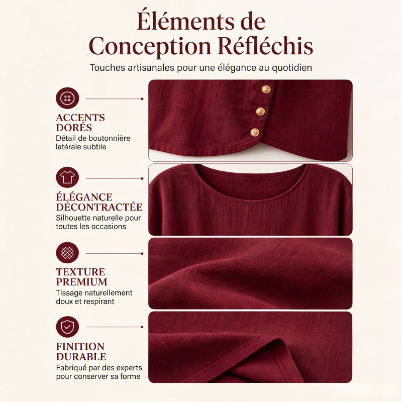 🔥‑55%🌿 Blouse en tissu respirant, coupe décontractée, design minimaliste confortable au quotidien