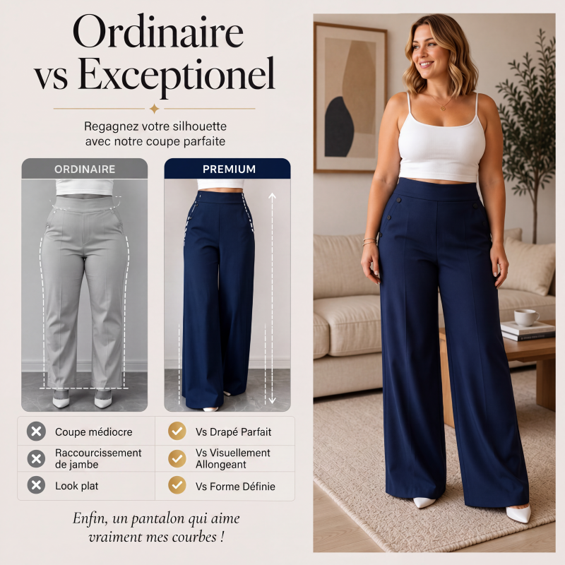 🖤 Pantalon Femme Taille‑Haute Jambes‑Larges, Modèle Élégant Avec Boutons Décoratifs Latéraux et Poches✨Tissu Fluide Confortable Adapté À Toutes Silhouettes