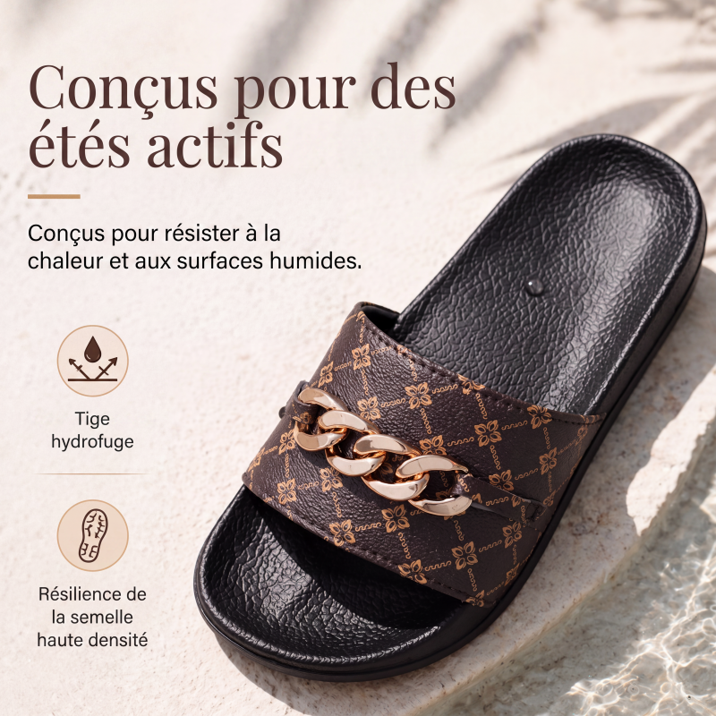 Claquettes d'été unisexes Monogram avec chaîne métallique