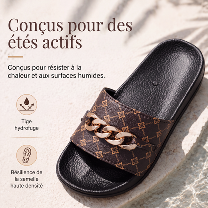 Claquettes d'été unisexes Monogram avec chaîne métallique