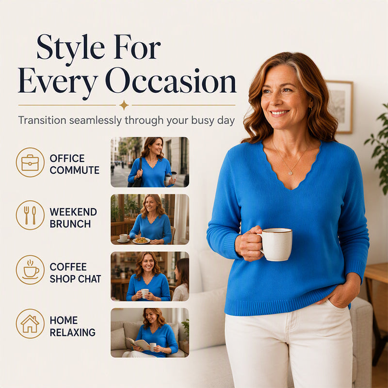 🎀 Style Élégant ! Pull‑over à col V ondulé au design raffiné et tissu très doux🔥 large gamme de coloris tendance