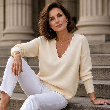 🎀 Style Élégant ! Pull‑over à col V ondulé au design raffiné et tissu très doux🔥 large gamme de coloris tendance