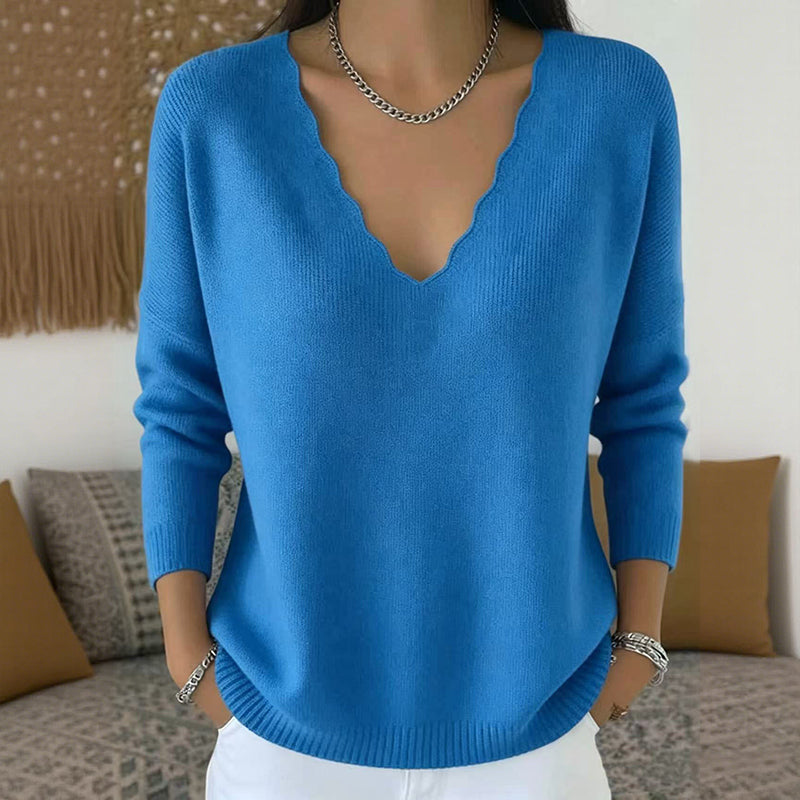 🎀 Style Élégant ! Pull‑over à col V ondulé au design raffiné et tissu très doux🔥 large gamme de coloris tendance