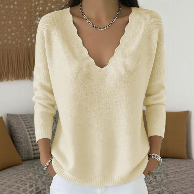 🎀 Style Élégant ! Pull‑over à col V ondulé au design raffiné et tissu très doux🔥 large gamme de coloris tendance