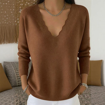 🎀 Style Élégant ! Pull‑over à col V ondulé au design raffiné et tissu très doux🔥 large gamme de coloris tendance