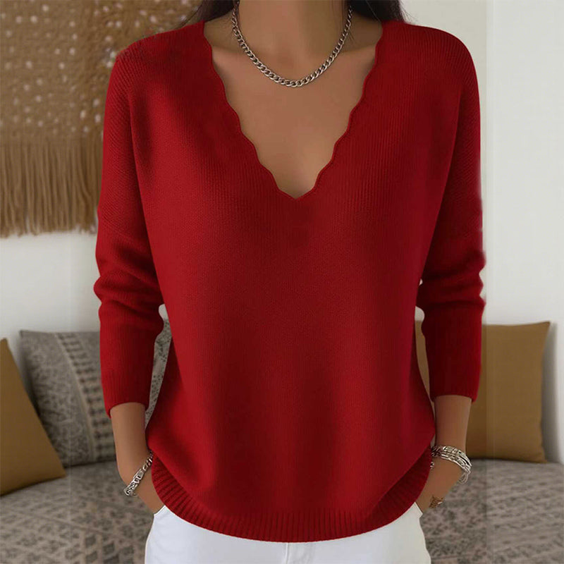 🎀 Style Élégant ! Pull‑over à col V ondulé au design raffiné et tissu très doux🔥 large gamme de coloris tendance