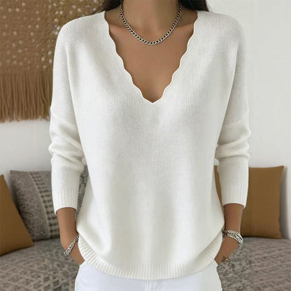 🎀 Style Élégant ! Pull‑over à col V ondulé au design raffiné et tissu très doux🔥 large gamme de coloris tendance