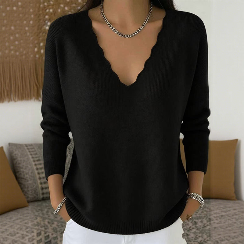 🎀 Style Élégant ! Pull‑over à col V ondulé au design raffiné et tissu très doux🔥 large gamme de coloris tendance