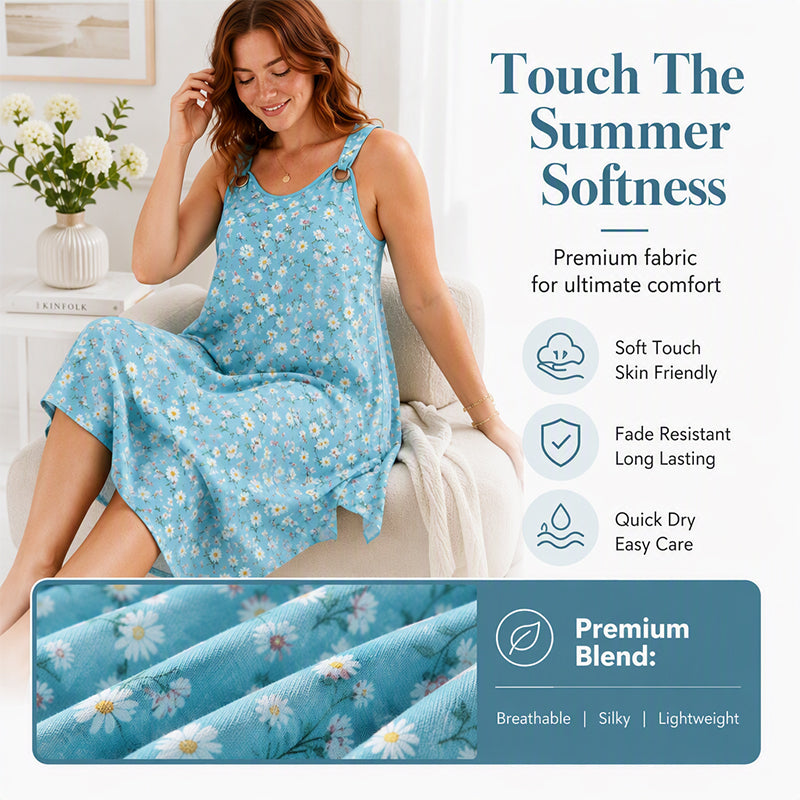 ✨🛍️Fresh Drop - Robe maxi sans manches à imprimé marguerites – Confort respirant et ambiance vacances décontractée 🍃