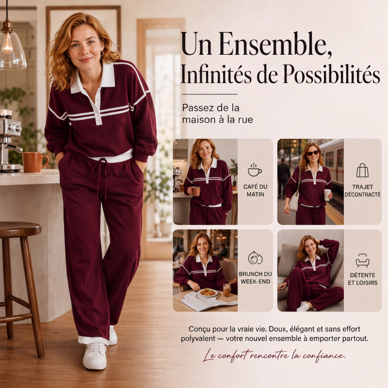 📢‑51% DE RÉDUCTION 🔥 Tenue Survêtement Décontracté Haut Manches Longues et Pantalon Ample Avec Poches pour Toutes Silhouettes