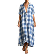 💙 Robe‑Chemise Longue À Carreaux Femme, Robe Maxi Ouverte À Boutons Manches Courtes Coupe Ample🧊Avec Poches Adaptée Toutes Silhouettes