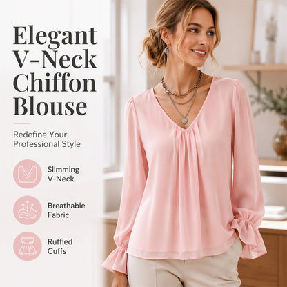 🔥‑57% DE RÉDUCTION｜Blouse unie élégante à col V et manches cloche, large choix de coloris doux🤍 Haut ample qui masque les rondeurs du torse, tissu aéré sans sensation de serrage