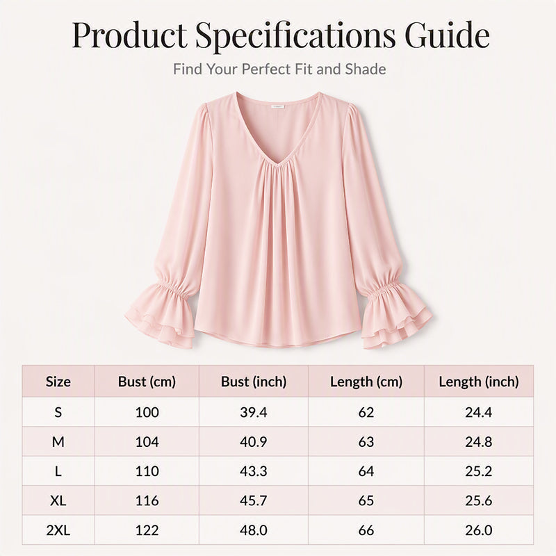 🔥‑57% DE RÉDUCTION｜Blouse unie élégante à col V et manches cloche, large choix de coloris doux🤍 Haut ample qui masque les rondeurs du torse, tissu aéré sans sensation de serrage