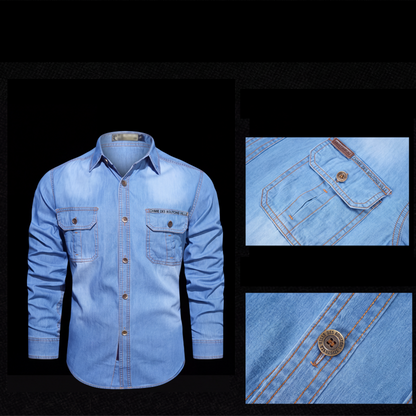 🔥‑56%👔 Chemise en Jean Homme Manches Longues, Modèle Décontracté avec Deux Poches Poitrine🤍 Style Utilitaire Intemporel !