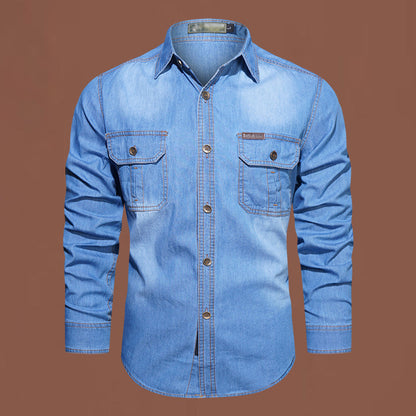 🔥‑56%👔 Chemise en Jean Homme Manches Longues, Modèle Décontracté avec Deux Poches Poitrine🤍 Style Utilitaire Intemporel !