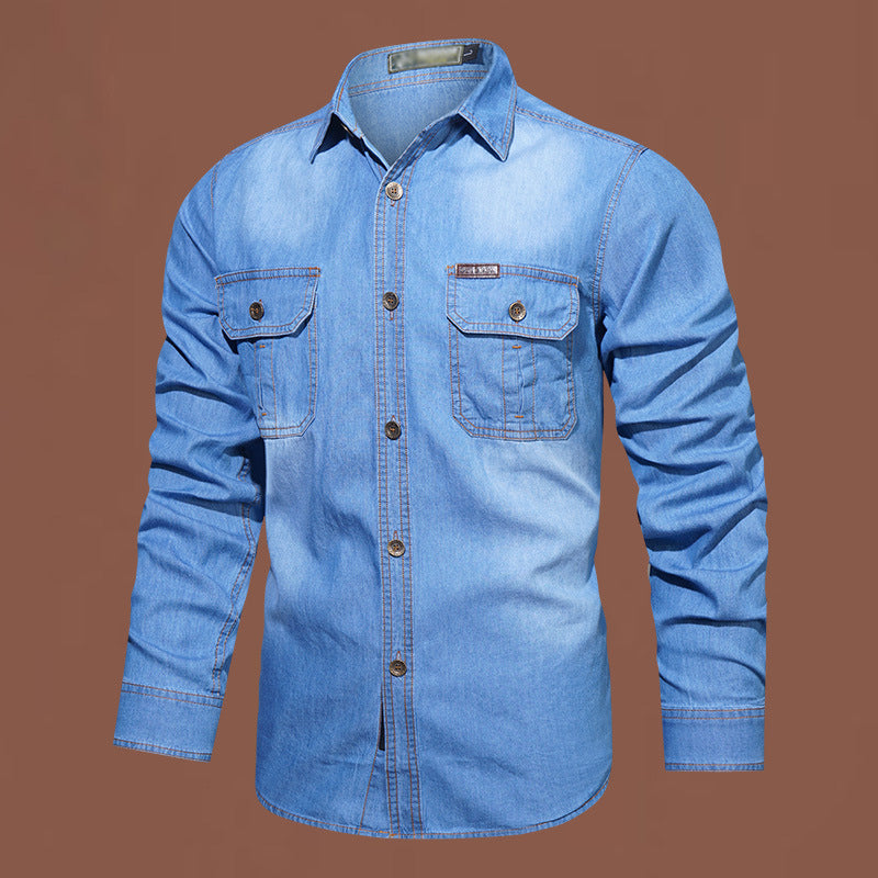 🔥‑56%👔 Chemise en Jean Homme Manches Longues, Modèle Décontracté avec Deux Poches Poitrine🤍 Style Utilitaire Intemporel !